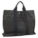 HERMES Her Line MM Hand Bag Canvas Gray Silver Auth bs21952-1