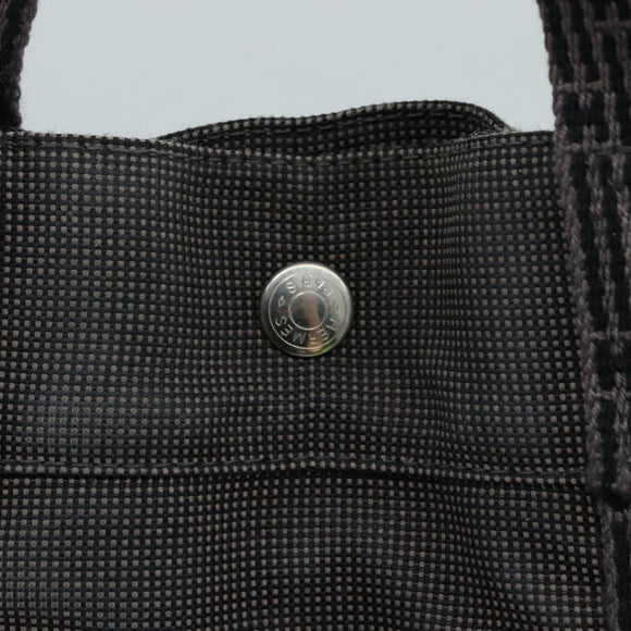 HERMES Her Line MM Hand Bag Canvas Gray Silver Auth bs21952
