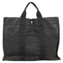 HERMES Her Line MM Hand Bag Canvas Gray Silver Auth bs21952-13