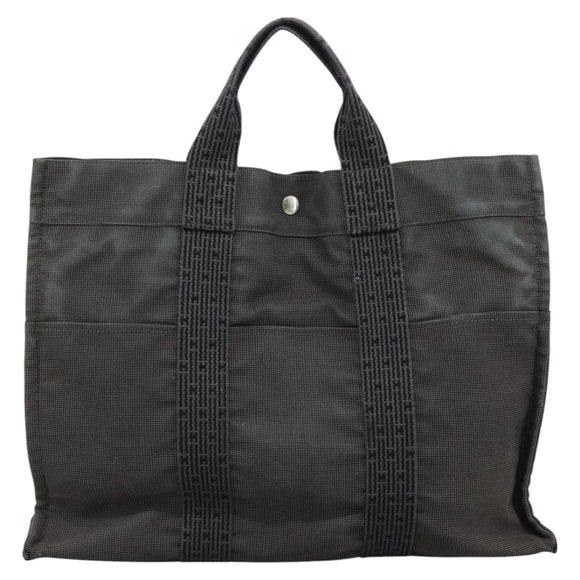 HERMES Her Line MM Hand Bag Canvas Gray Silver Auth bs21952