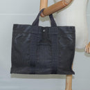 HERMES Her Line MM Hand Bag Canvas Gray Silver Auth bs21952-20