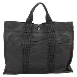 HERMES Her Line MM Hand Bag Canvas Gray Silver Auth bs21952 - 0