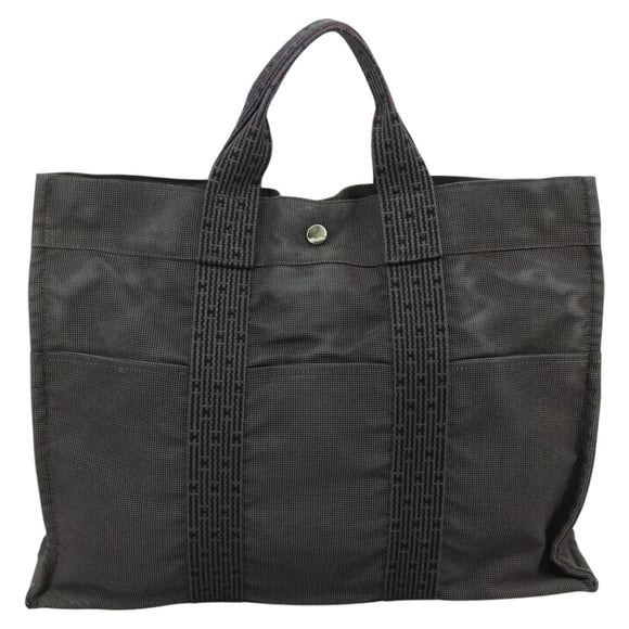 HERMES Her Line MM Hand Bag Canvas Gray Silver Auth bs21952