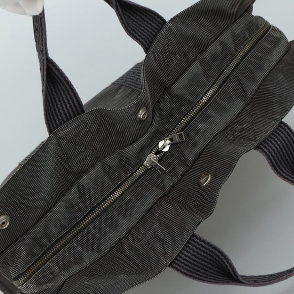 HERMES Her Line MM Hand Bag Canvas Gray Silver Auth bs21952