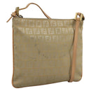 FENDI Zucchino Canvas Shoulder Bag Beige Gold Auth bs21960-1