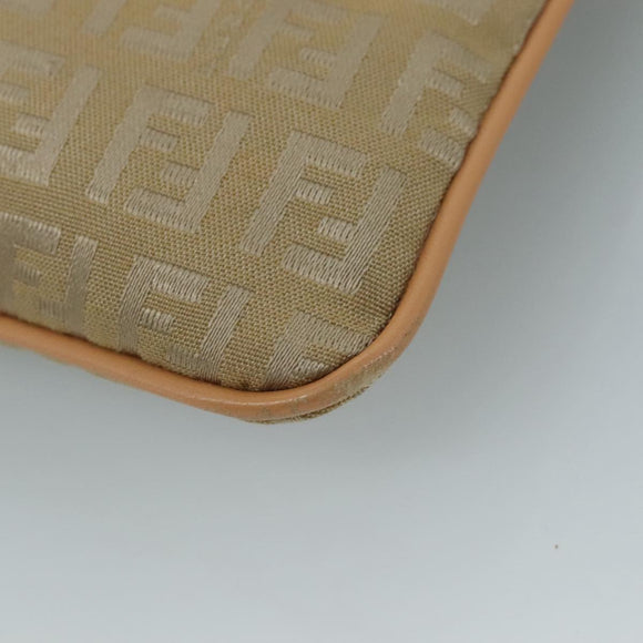 FENDI Zucchino Canvas Shoulder Bag Beige Gold Auth bs21960