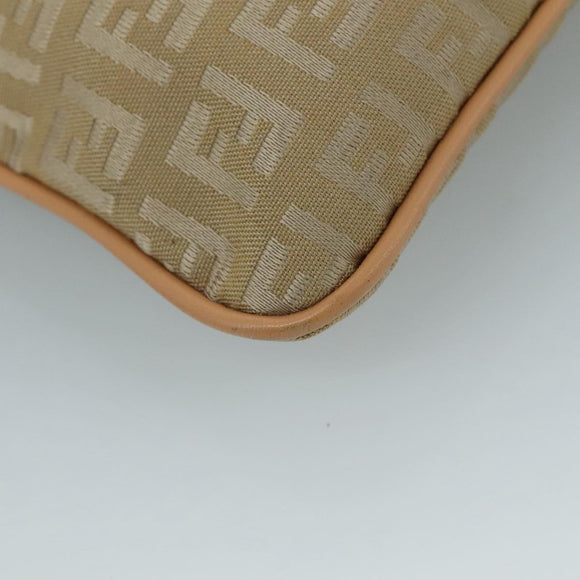 FENDI Zucchino Canvas Shoulder Bag Beige Gold Auth bs21960