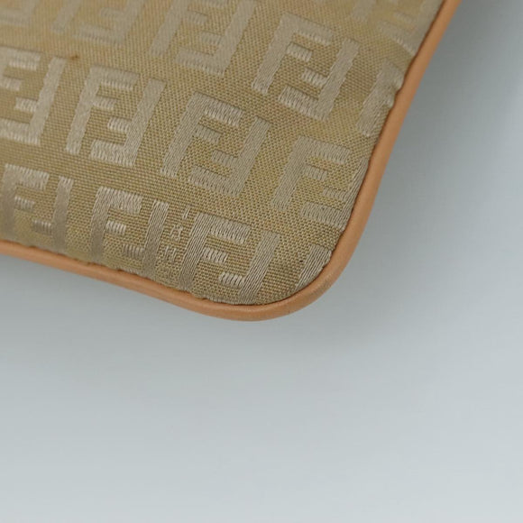 FENDI Zucchino Canvas Shoulder Bag Beige Gold Auth bs21960