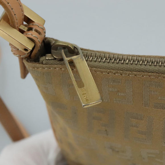 FENDI Zucchino Canvas Shoulder Bag Beige Gold Auth bs21960