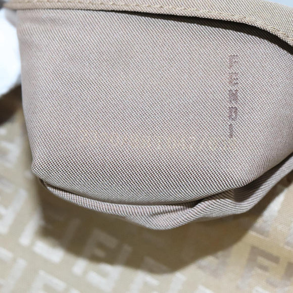 FENDI Zucchino Canvas Shoulder Bag Beige Gold Auth bs21960
