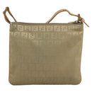 FENDI Zucchino Canvas Shoulder Bag Beige Gold Auth bs21960-2