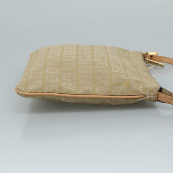 FENDI Zucchino Canvas Shoulder Bag Beige Gold Auth bs21960