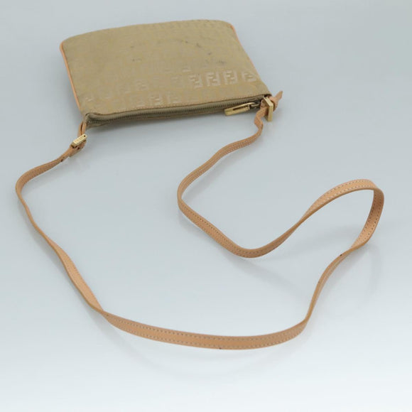 FENDI Zucchino Canvas Shoulder Bag Beige Gold Auth bs21960