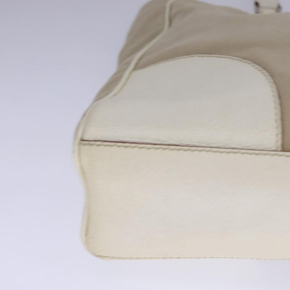 PRADA Tote Bag Canvas Leather Beige White Silver Auth bs21967