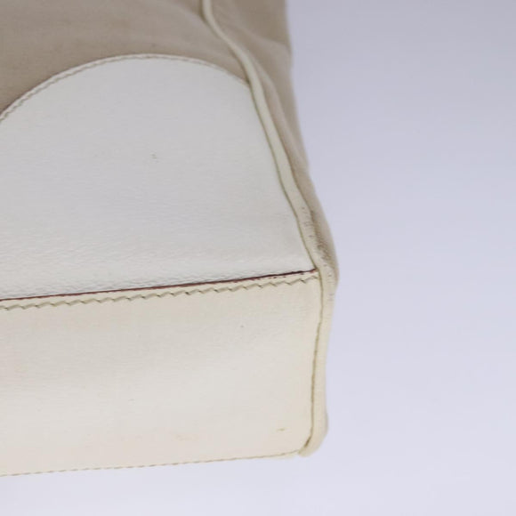 PRADA Tote Bag Canvas Leather Beige White Silver Auth bs21967