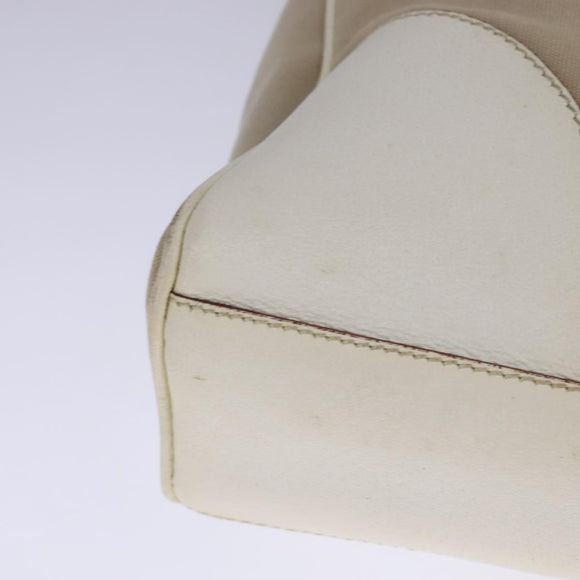 PRADA Tote Bag Canvas Leather Beige White Silver Auth bs21967
