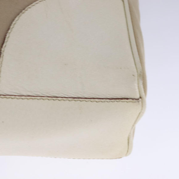 PRADA Tote Bag Canvas Leather Beige White Silver Auth bs21967