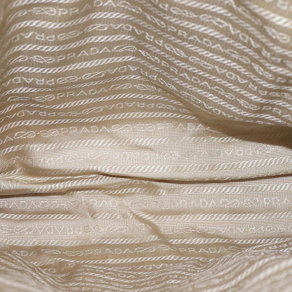 PRADA Tote Bag Canvas Leather Beige White Silver Auth bs21967