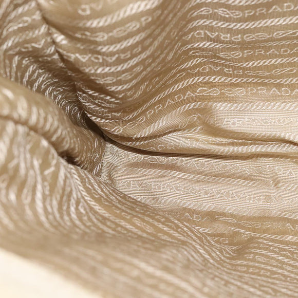 PRADA Tote Bag Canvas Leather Beige White Silver Auth bs21967