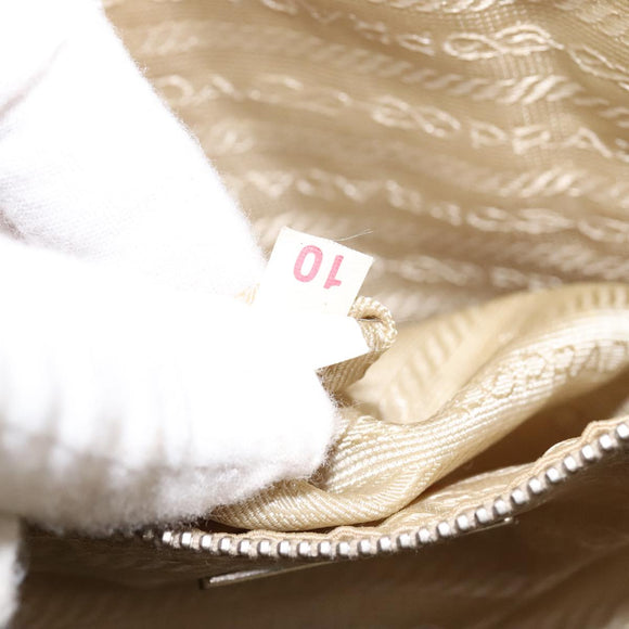 PRADA Tote Bag Canvas Leather Beige White Silver Auth bs21967