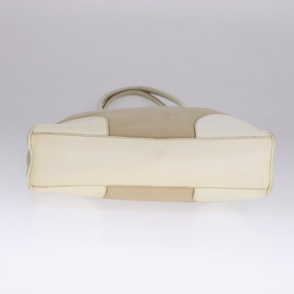 PRADA Tote Bag Canvas Leather Beige White Silver Auth bs21967