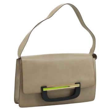 GUCCI Shoulder Bag Leather Wood Beige Black gold Auth bs21980