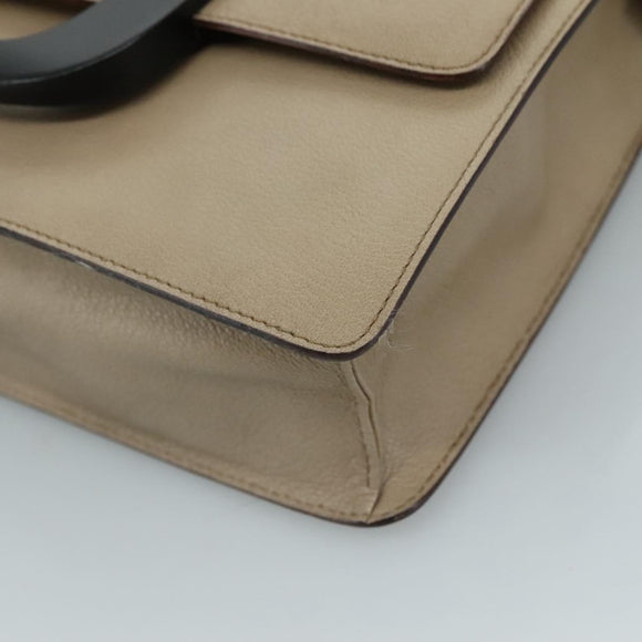 GUCCI Shoulder Bag Leather Wood Beige Black gold Auth bs21980