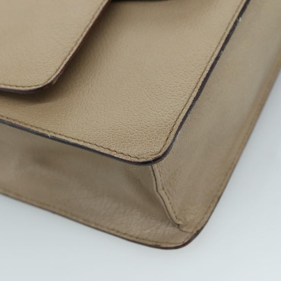 GUCCI Shoulder Bag Leather Wood Beige Black gold Auth bs21980