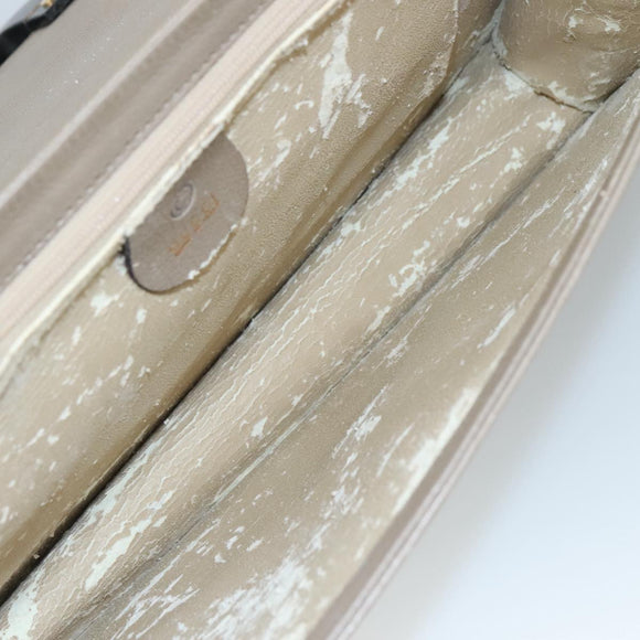 GUCCI Shoulder Bag Leather Wood Beige Black gold Auth bs21980