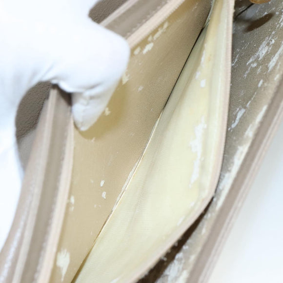 GUCCI Shoulder Bag Leather Wood Beige Black gold Auth bs21980