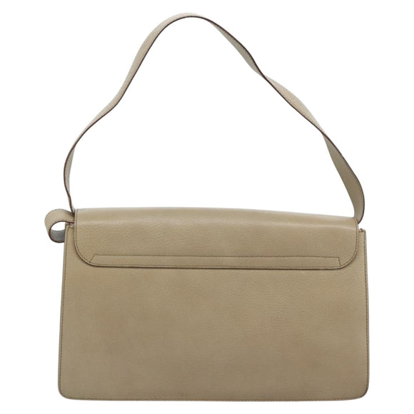 GUCCI Shoulder Bag Leather Wood Beige Black gold Auth bs21980