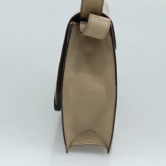 GUCCI Shoulder Bag Leather Wood Beige Black gold Auth bs21980