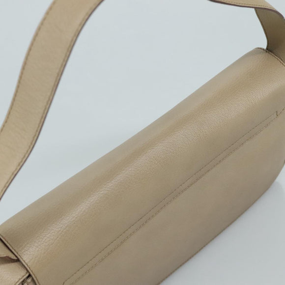 GUCCI Shoulder Bag Leather Wood Beige Black gold Auth bs21980