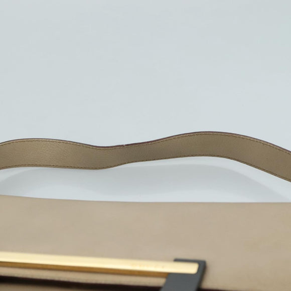 GUCCI Shoulder Bag Leather Wood Beige Black gold Auth bs21980