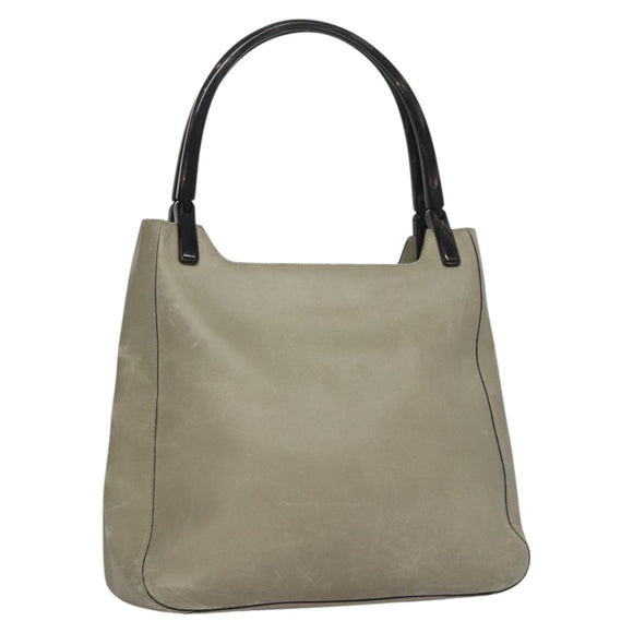 PRADA Shoulder Bag Leather Plastic Gray Dark Brown Auth bs21988