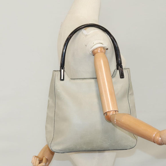 PRADA Shoulder Bag Leather Plastic Gray Dark Brown Auth bs21988