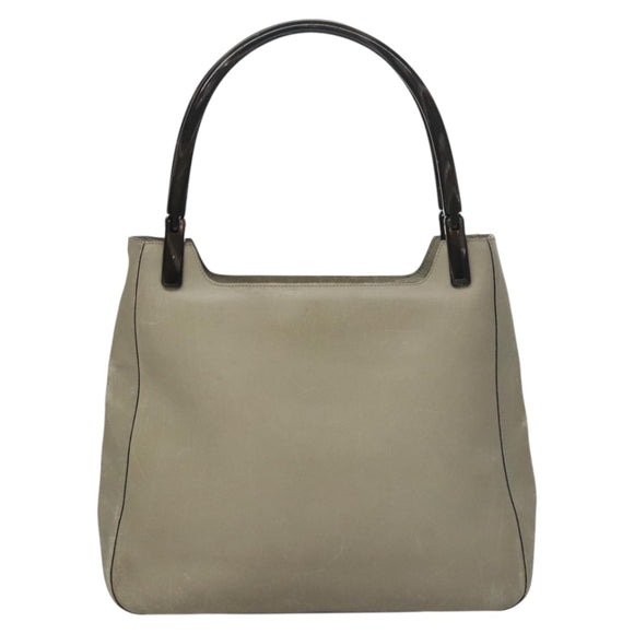 PRADA Shoulder Bag Leather Plastic Gray Dark Brown Auth bs21988