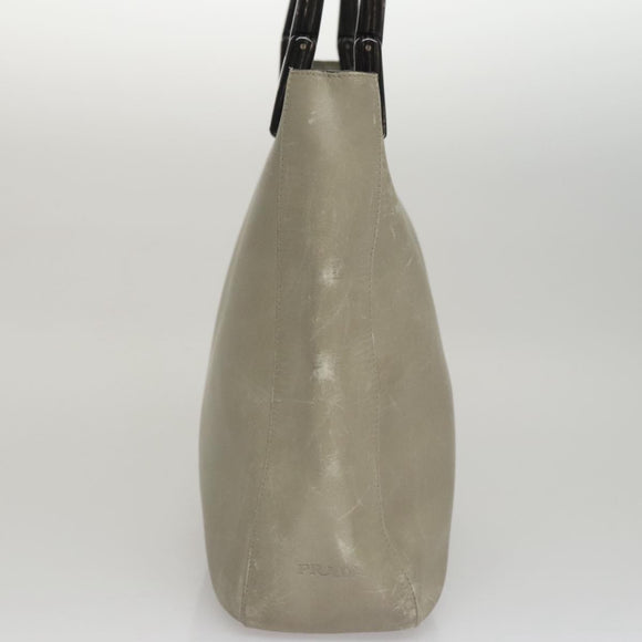 PRADA Shoulder Bag Leather Plastic Gray Dark Brown Auth bs21988
