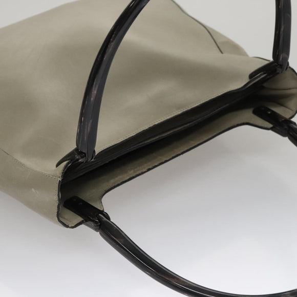 PRADA Shoulder Bag Leather Plastic Gray Dark Brown Auth bs21988