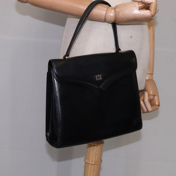 GIVENCHY Hand Bag Leather Black Gold Auth bs21995