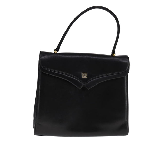 GIVENCHY Hand Bag Leather Black Gold Auth bs21995