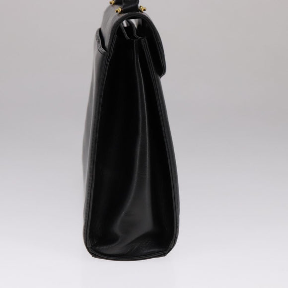 GIVENCHY Hand Bag Leather Black Gold Auth bs21995