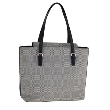 BURBERRY Nova Check Tote Bag Canvas Leather Gray Silver Auth bs21996