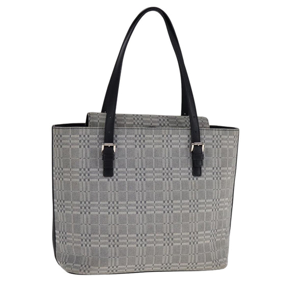 BURBERRY Nova Check Tote Bag Canvas Leather Gray Silver Auth bs21996