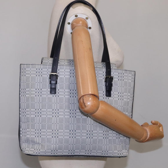 BURBERRY Nova Check Tote Bag Canvas Leather Gray Silver Auth bs21996