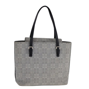 BURBERRY Nova Check Tote Bag Canvas Leather Gray Silver Auth bs21996 - 0