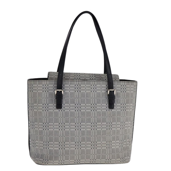 BURBERRY Nova Check Tote Bag Canvas Leather Gray Silver Auth bs21996