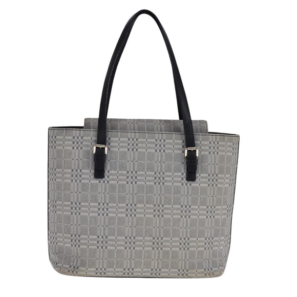 BURBERRY Nova Check Tote Bag Canvas Leather Gray Silver Auth bs21996