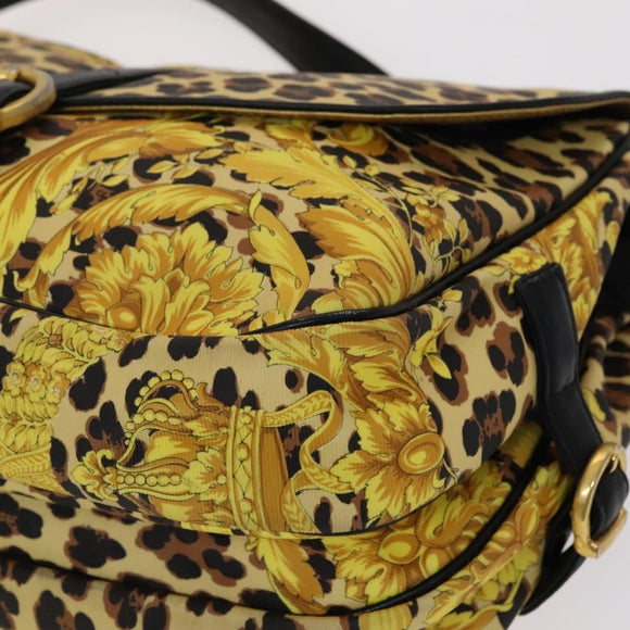 Gianni Versace Shoulder Bag PVC Leather Yellow Black gold Auth bs21999