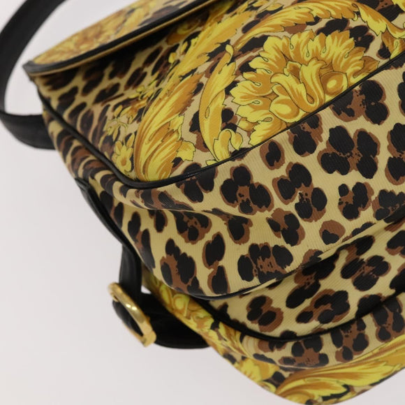 Gianni Versace Shoulder Bag PVC Leather Yellow Black gold Auth bs21999